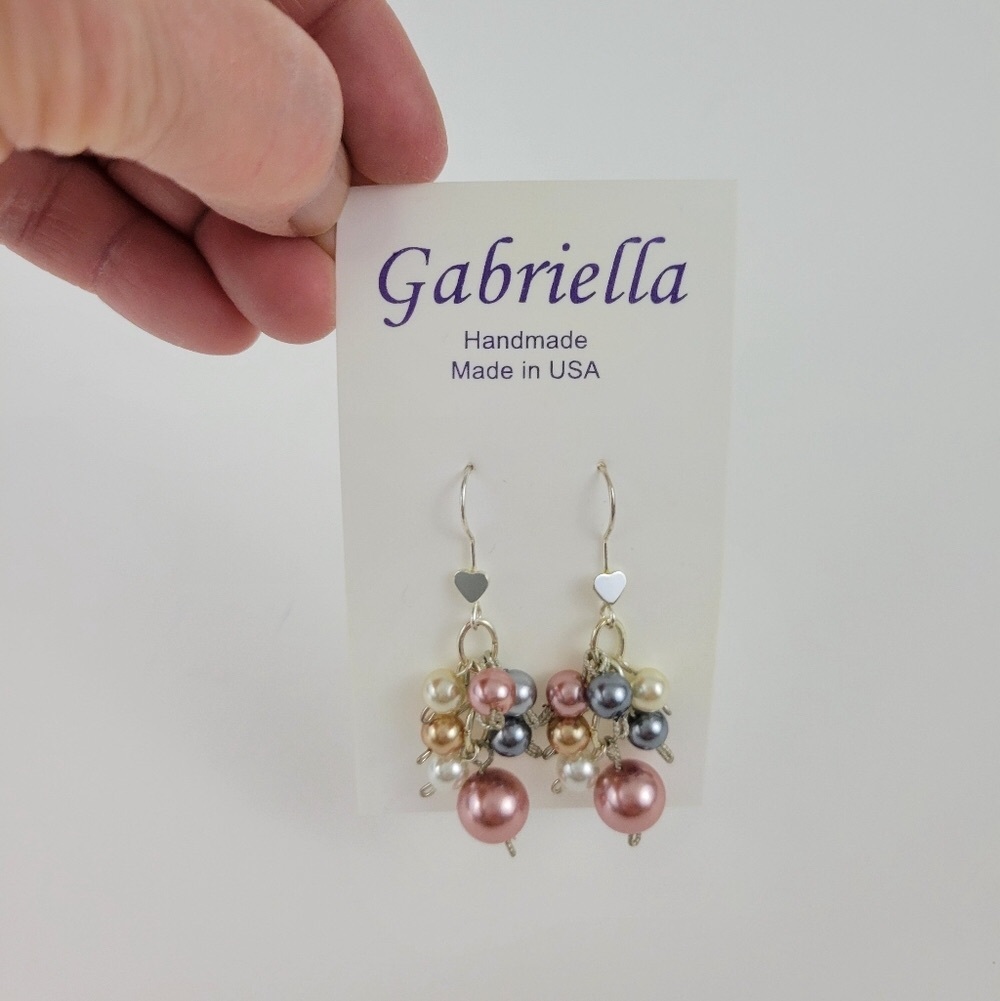 Sterling Silver Pink Pearl Cluster Earrings